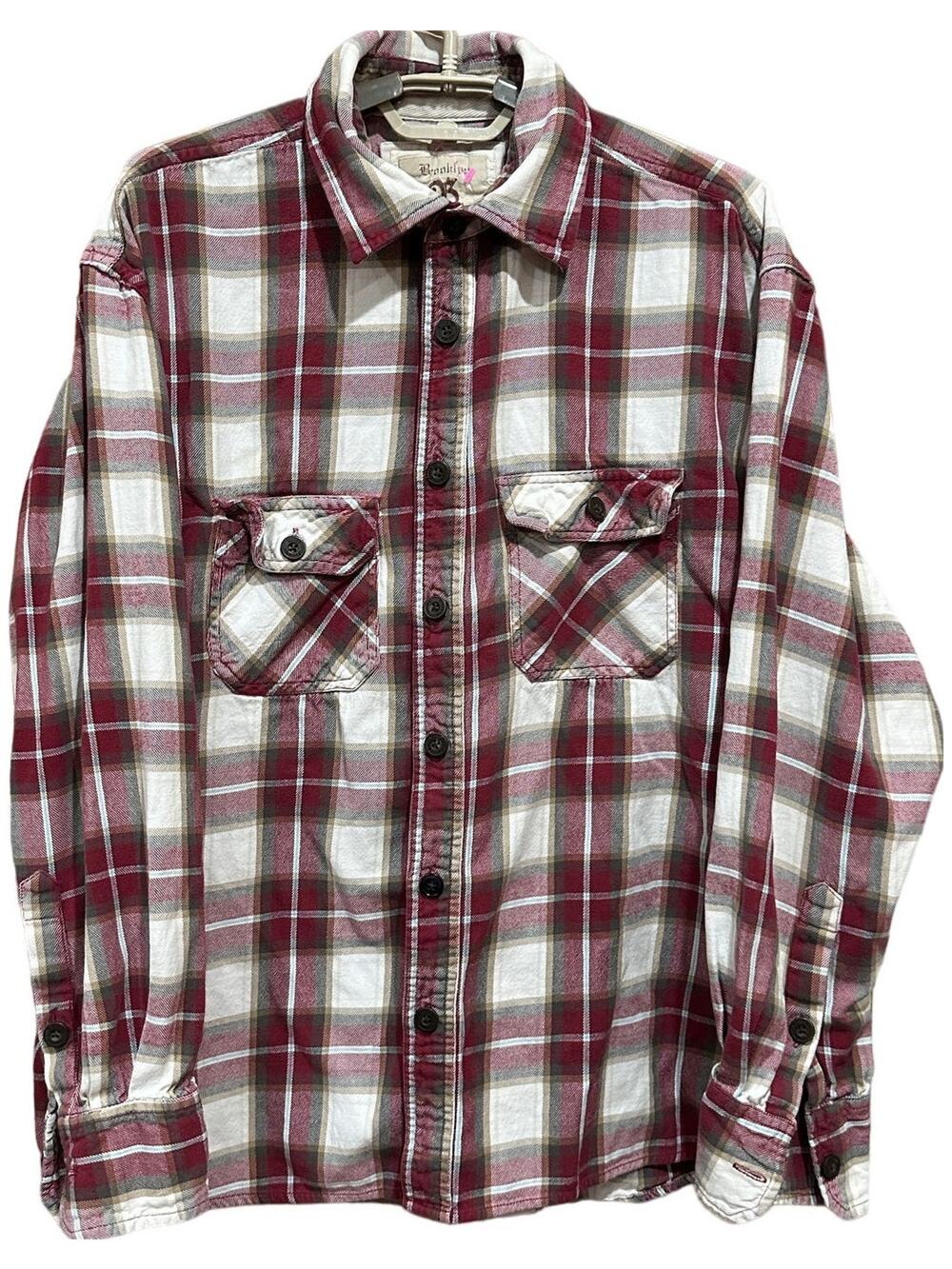 Brooklyn Xpress Flannel Shirt XL Red Brown Green Plaid Button Up Long Sleeves